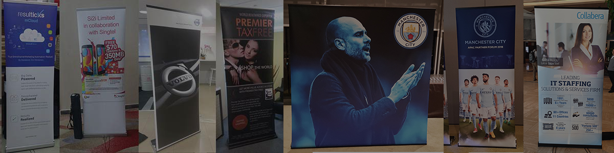 Pull up banners produced by Imprint Media on display at an event
